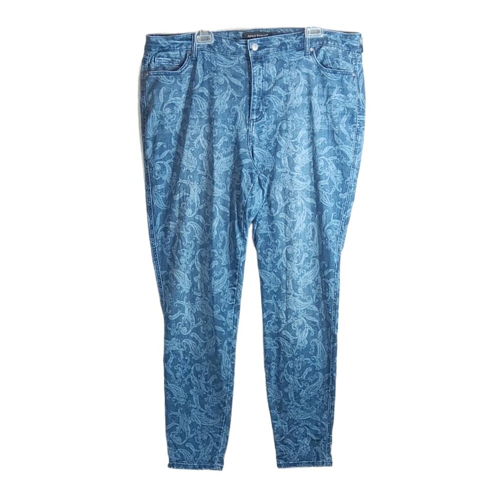 Ashley Stewart Skinny Jeans Womens 20 Paisley Print High Rise Stretch Denim